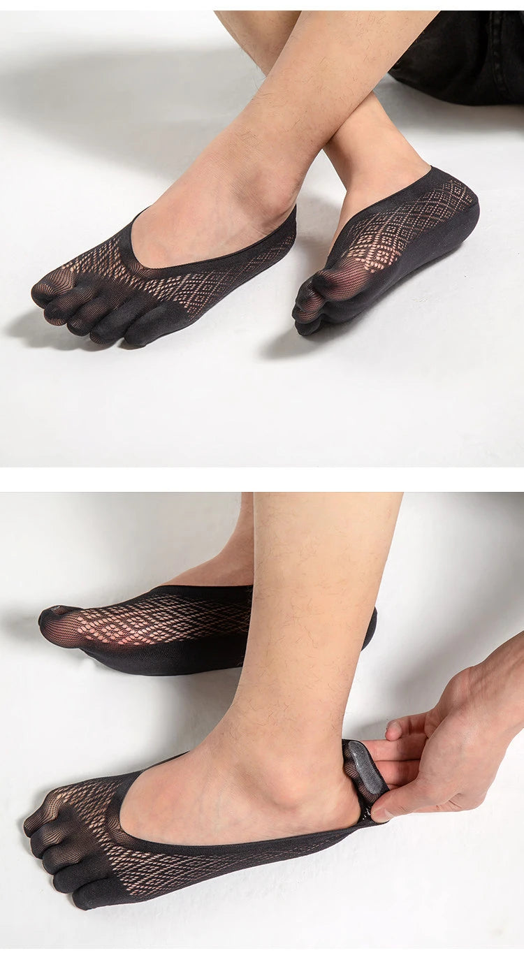 1/5 Pares de Calcetines Invisibles de Verano para Hombre, Calcetines de Cinco Dedos, Finos, de Terciopelo, Antideslizantes, Transpirables, Elásticos, de Seda Suave