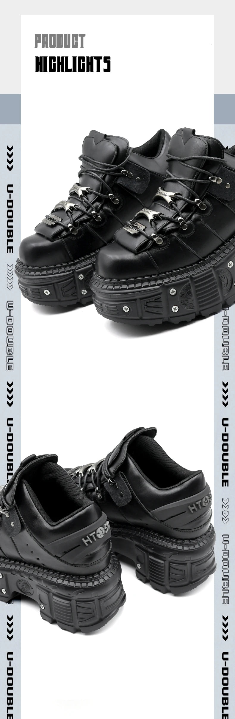 2026 nuevo estilo Punk zapatos de mujer con cordones altura del tacón 6CM zapatos de plataforma mujer gótico tobillo Rock botas decoración de Metal zapatillas de deporte para mujer