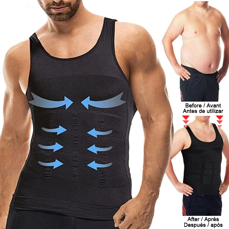 Chaleco moldeador de cuerpo adelgazante para hombre, camisa Abs para Abdomen, entrenamiento de gimnasio delgado, Control de barriga, camiseta sin mangas de compresión, ropa moldeadora sin mangas
