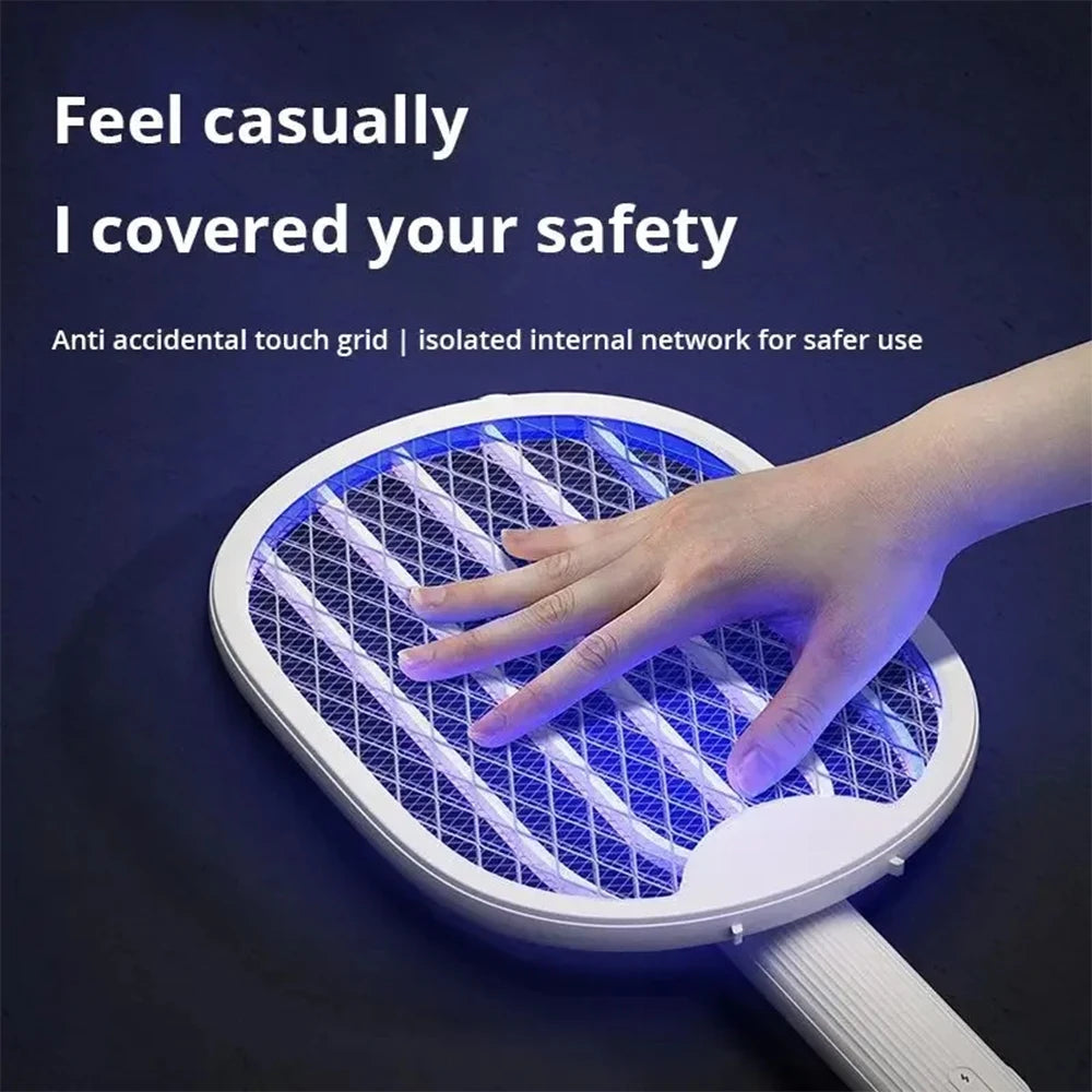 Matamosquitos eléctrico plegable de 3000V, trampa para moscas recargable por USB, matamoscas, raqueta, mata insectos con luz UV, Exterminador de insectos