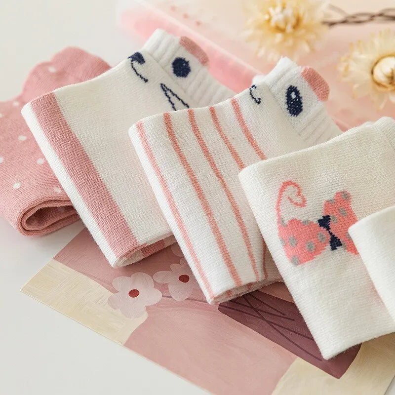 5/10/20 pares de calcetines de tubo corto para mujer, calcetines finos de gato rosa para las cuatro estaciones, bonitos calcetines de barco, calcetines bajos Ins a la moda