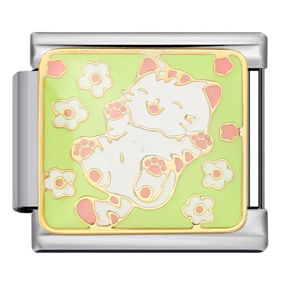 Moda Y2k lindo Kawaii Animal gato perro ballena Panda italiano encanto enlace ajuste 9mm pulsera de acero inoxidable DIY hacer cuentas de joyería