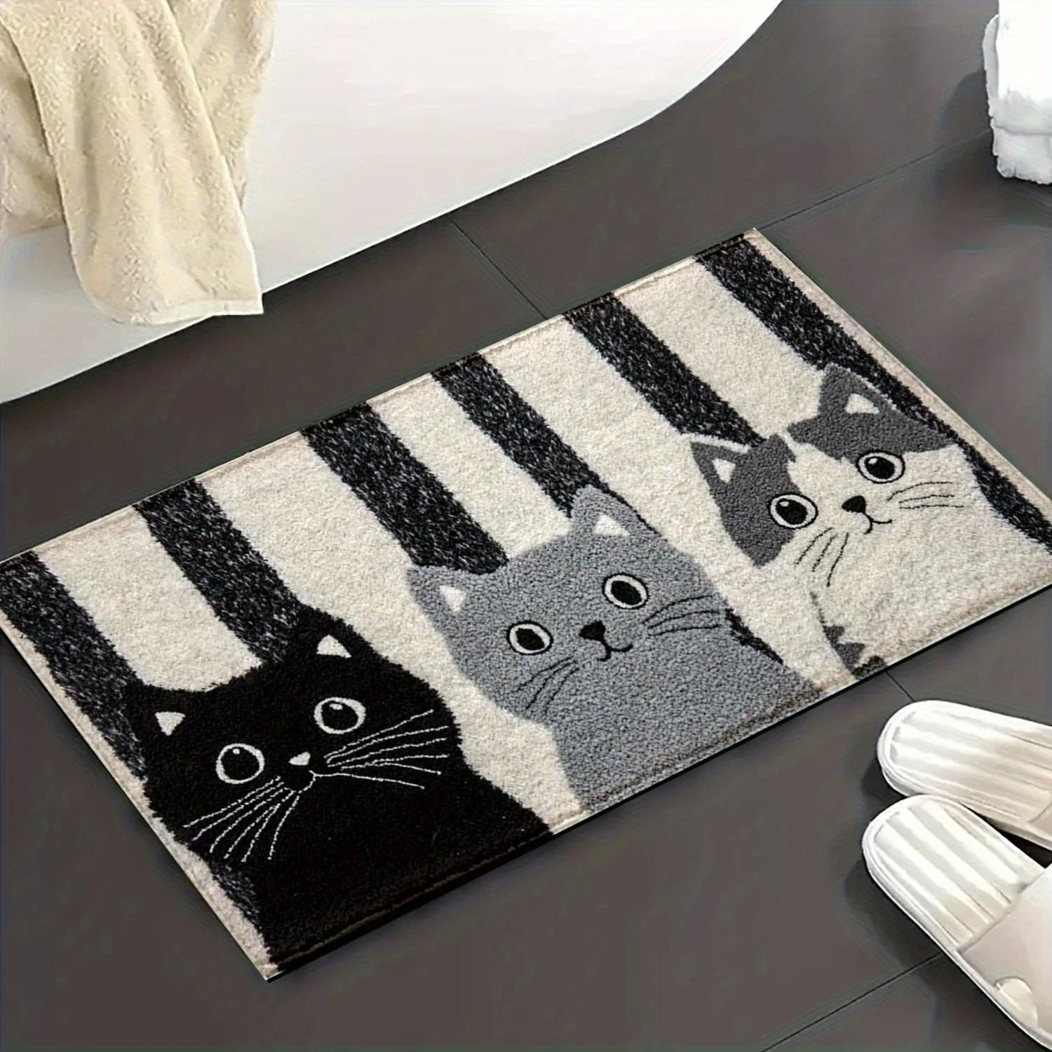 VIKAMA Alfombra de suelo de gato a rayas de dibujos animados, suave, antideslizante, para puerta de entrada, baño, interior, alfombra decorativa para el hogar 2025