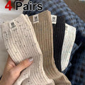 4 pares de calcetines de tubo medio con estampado de dibujos animados para mujer, calcetines informales suaves y cómodos, transpirables, absorbentes del sudor, a la moda para primavera y verano