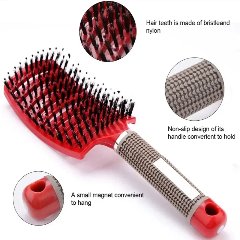 Cepillo para el cabello, cepillo para el cabello exfoliante, cerdas, peine para el cabello rizado húmedo para mujer, herramienta de peinado para salón, especial para pelucas de cabello Real