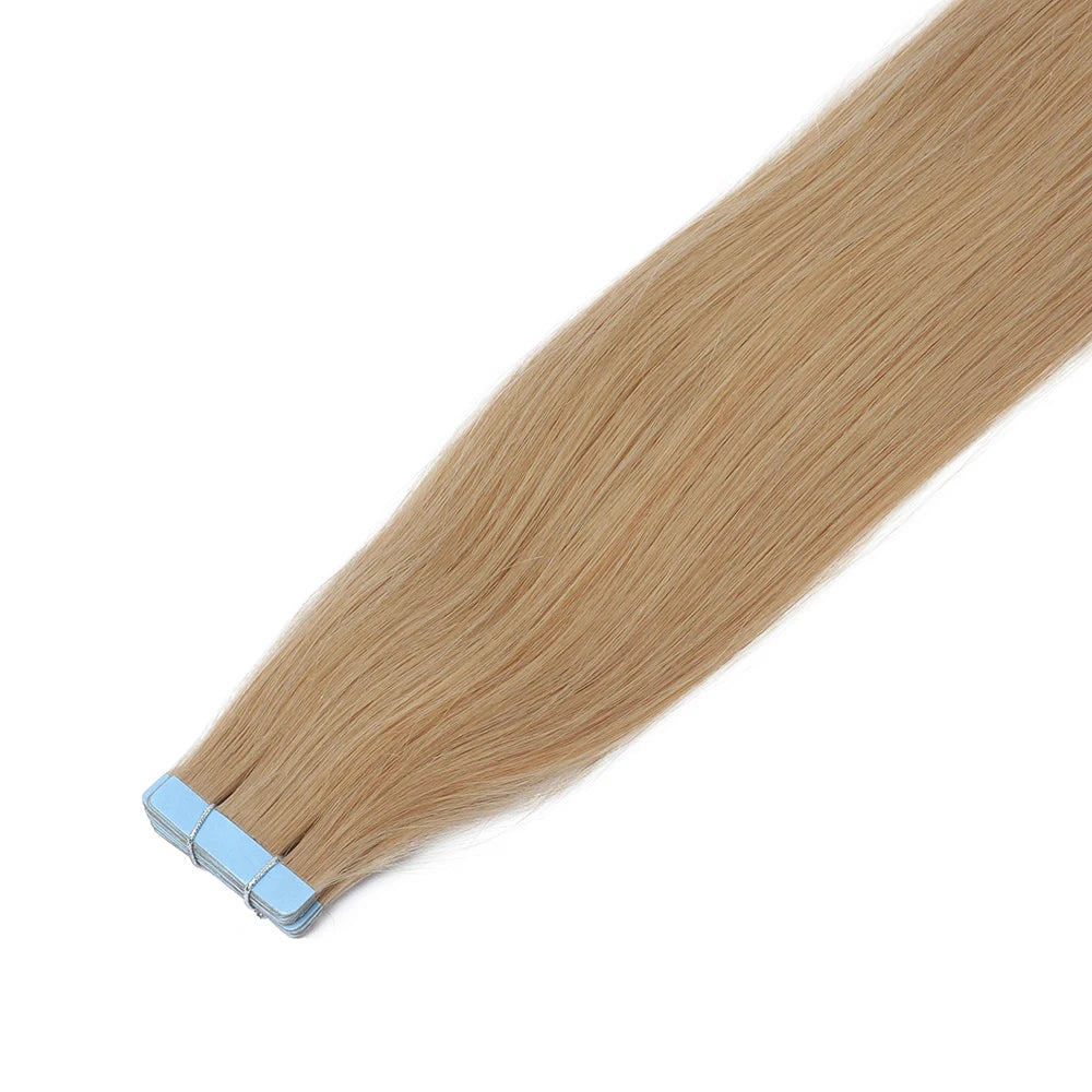MRSHAIR cinta en extensiones de cabello cabello humano Rubio cinta sin costuras extensiones de cabello 4x0,8 cm trama de piel cinta de PU en el cabello 20 piezas 12 "-24"