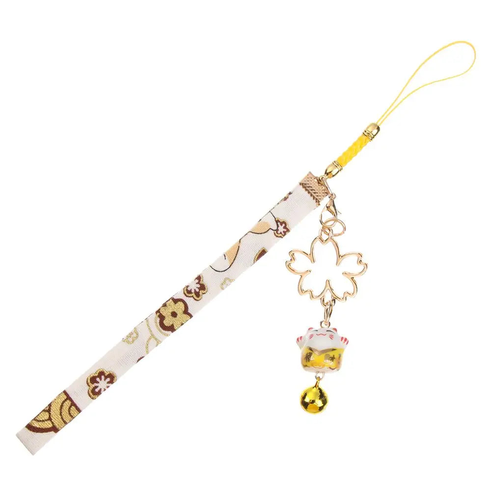 Cordón de correa para teléfono, cuerda colgante de muñeca, estilo japonés, antipérdida, Sakura, gato de la suerte, 1 unidad