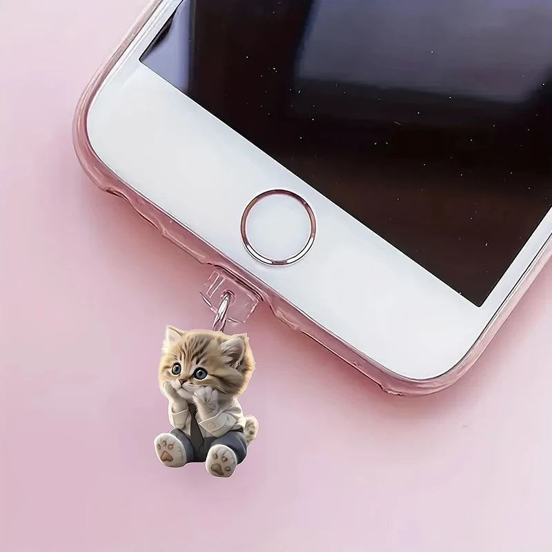 Colgante con tapón antipolvo para teléfono móvil, decoración para perros y gatos, colgante para puerto de carga tipo C, enchufe antipolvo