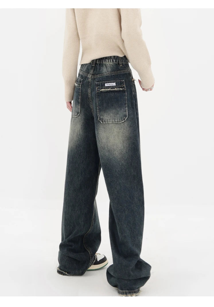Ropa de calle Harajuku, moda Retro, pantalones vaqueros de cintura alta para mujer, pantalones vaqueros holgados rectos de pierna ancha Y2K, pantalones holgados