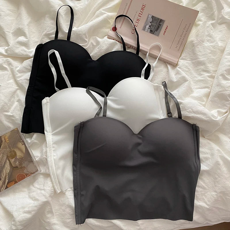 Aishang-Chaleco fino de seda helada para mujer, camisola con espalda francesa, copa fija integrada, ropa exterior, pecho envolvente de especias