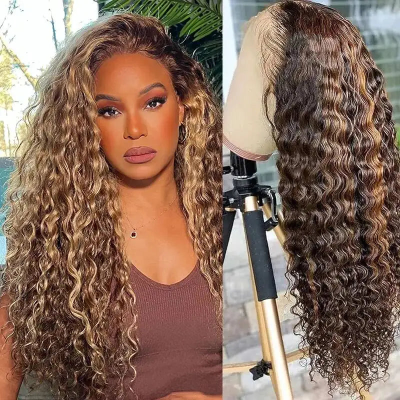 30/36 pulgadas 13x4 Hd peluca Frontal cabello humano Ombro resaltado onda profunda Piano 13x6 encaje Frontal Remy 100% pelucas de cabello humano 4x4 cierre