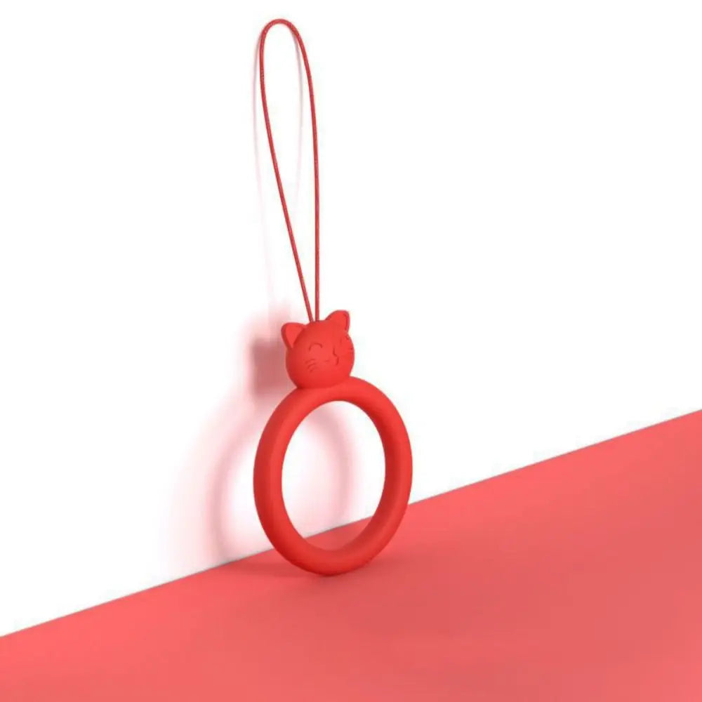 Cordón de anillo de silicona con forma de gato para teléfono móvil, colgante corto de dibujos animados, disco en U creativo, novedad