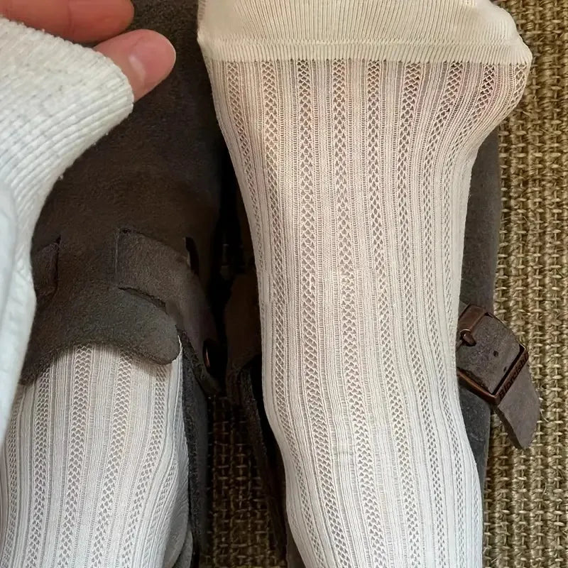 5/10 pares de calcetines de tubo medio de malla de Color sólido para mujer, calcetines informales ligeros transpirables de moda con borde ondulado estilo Ballet