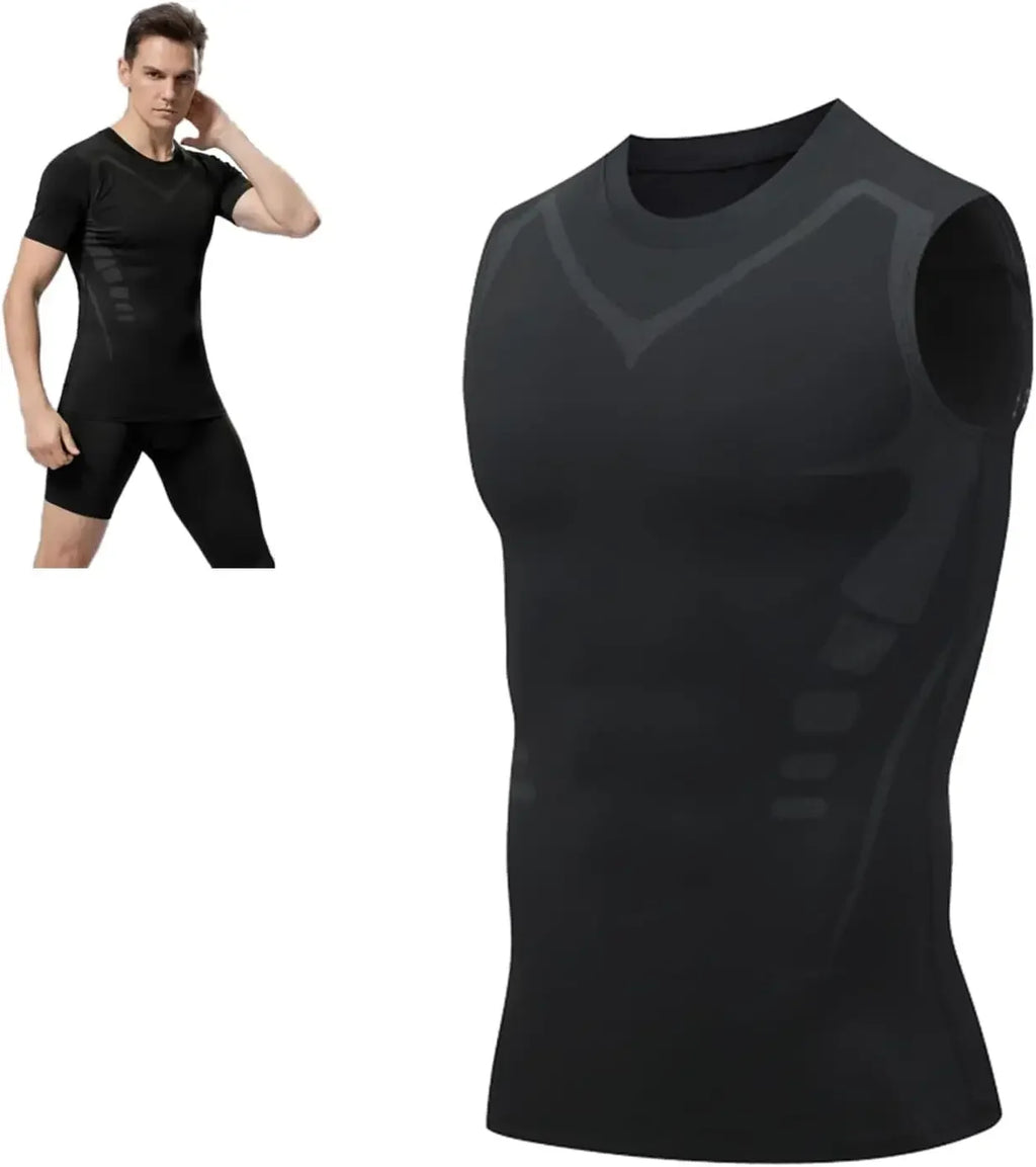 Chaleco adelgazante para hombre, camisa de compresión iónica, camiseta sin mangas moldeadora de cuerpo refrescante de seda helada, camisetas de Fitness de secado rápido con Control de barriga