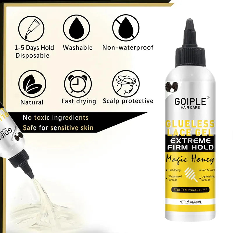 GOIPLE Gel Adhesivo para Encaje sin Pegamento, Lavable, 2 fl.oz, Fijación Extrema, Fórmula Ligera a Base de Agua, Adhesivo No Aerosol para Uso Temporal