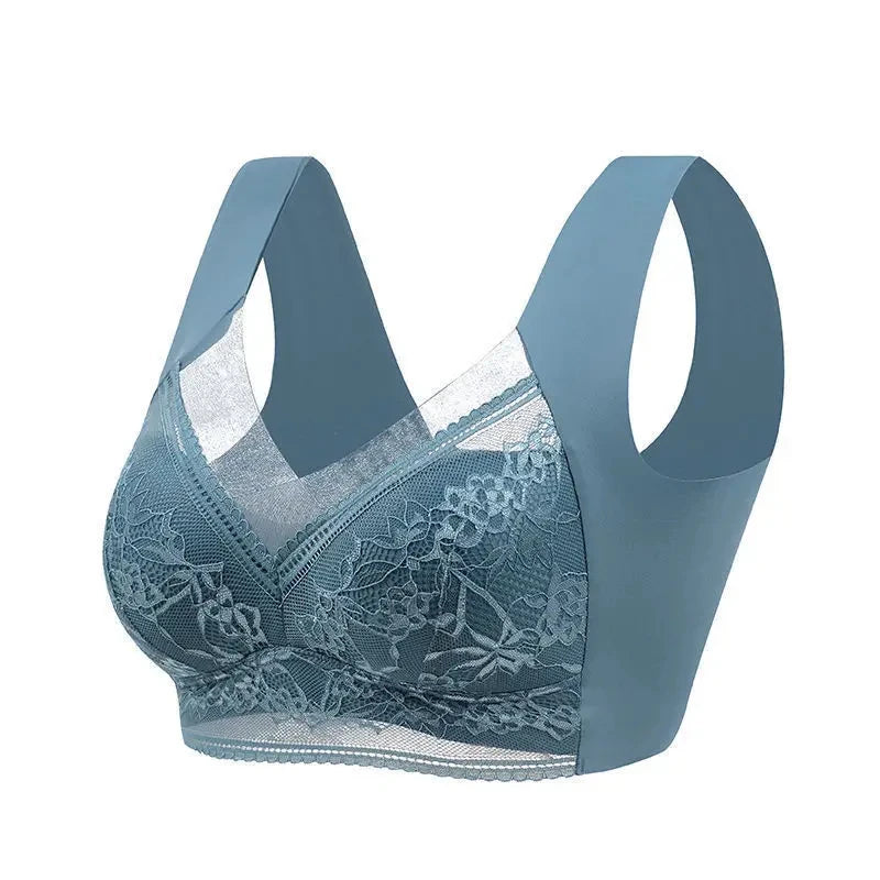 L-6L sujetador grande para mujer, Push Up de seda helada, Bralette superior sin costuras, sujetadores de encaje inalámbricos para verano, Top de talla grande, lencería, ropa interior 15019