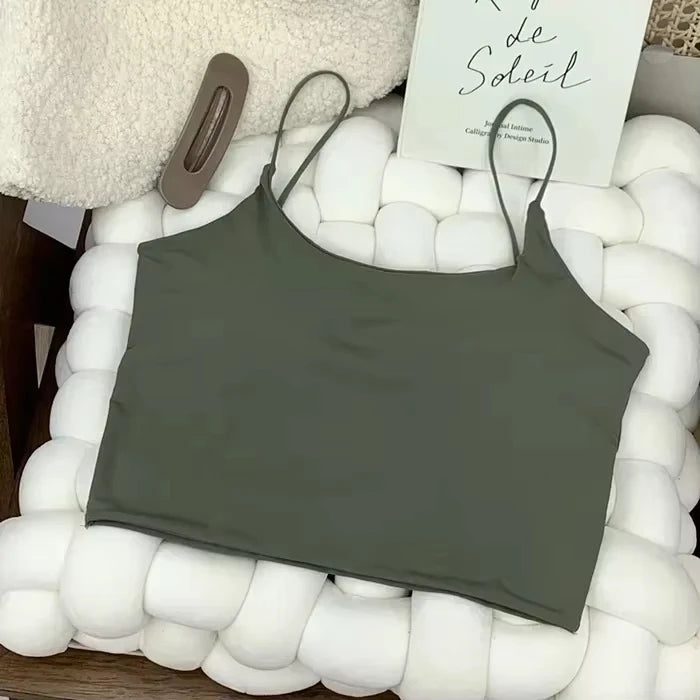 Top con sujetador de verano para mujer, Top corto de seda helada, Tops de tubo sin costuras, camisola, ropa interior, moda coreana, Bralette con relleno liso, chaleco