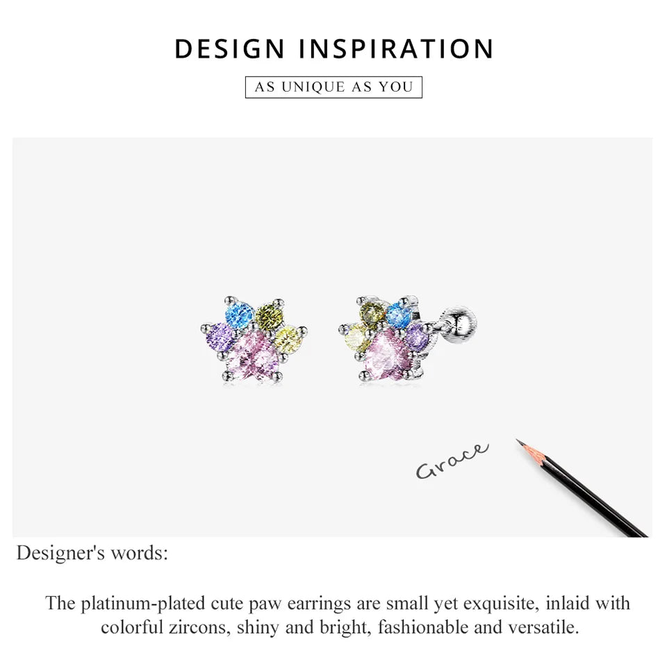 WOSTU-pendientes de plata de ley 925 con diseño de animales y patas bonitas de arcoíris para mujer, aretes con forma de corazón, flor ovalada, circonita, cangrejo, regalo de joyería