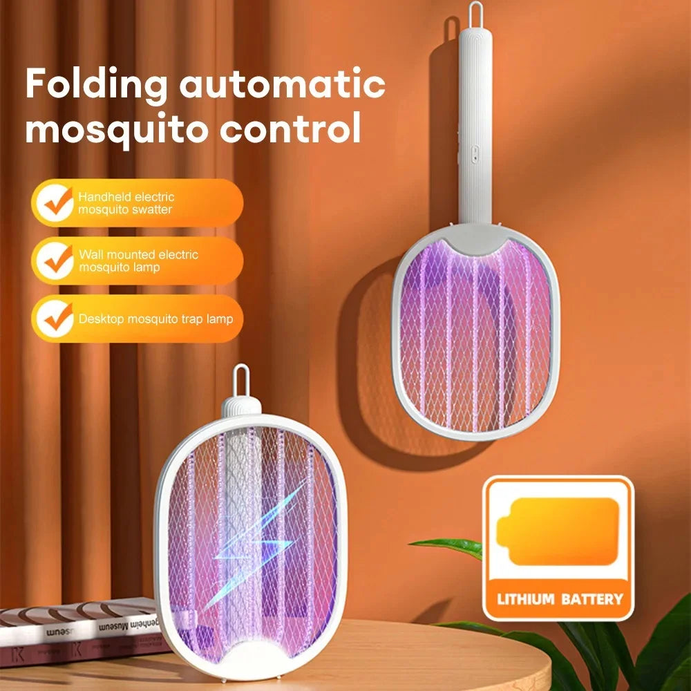 Matamosquitos eléctrico plegable de 3000V, trampa para moscas recargable por USB, matamoscas, raqueta, mata insectos con luz UV, Exterminador de insectos