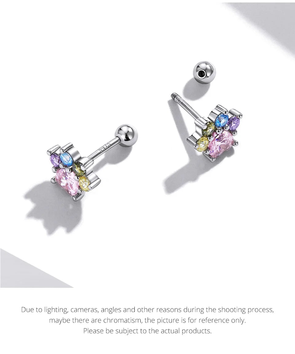 WOSTU-pendientes de plata de ley 925 con diseño de animales y patas bonitas de arcoíris para mujer, aretes con forma de corazón, flor ovalada, circonita, cangrejo, regalo de joyería