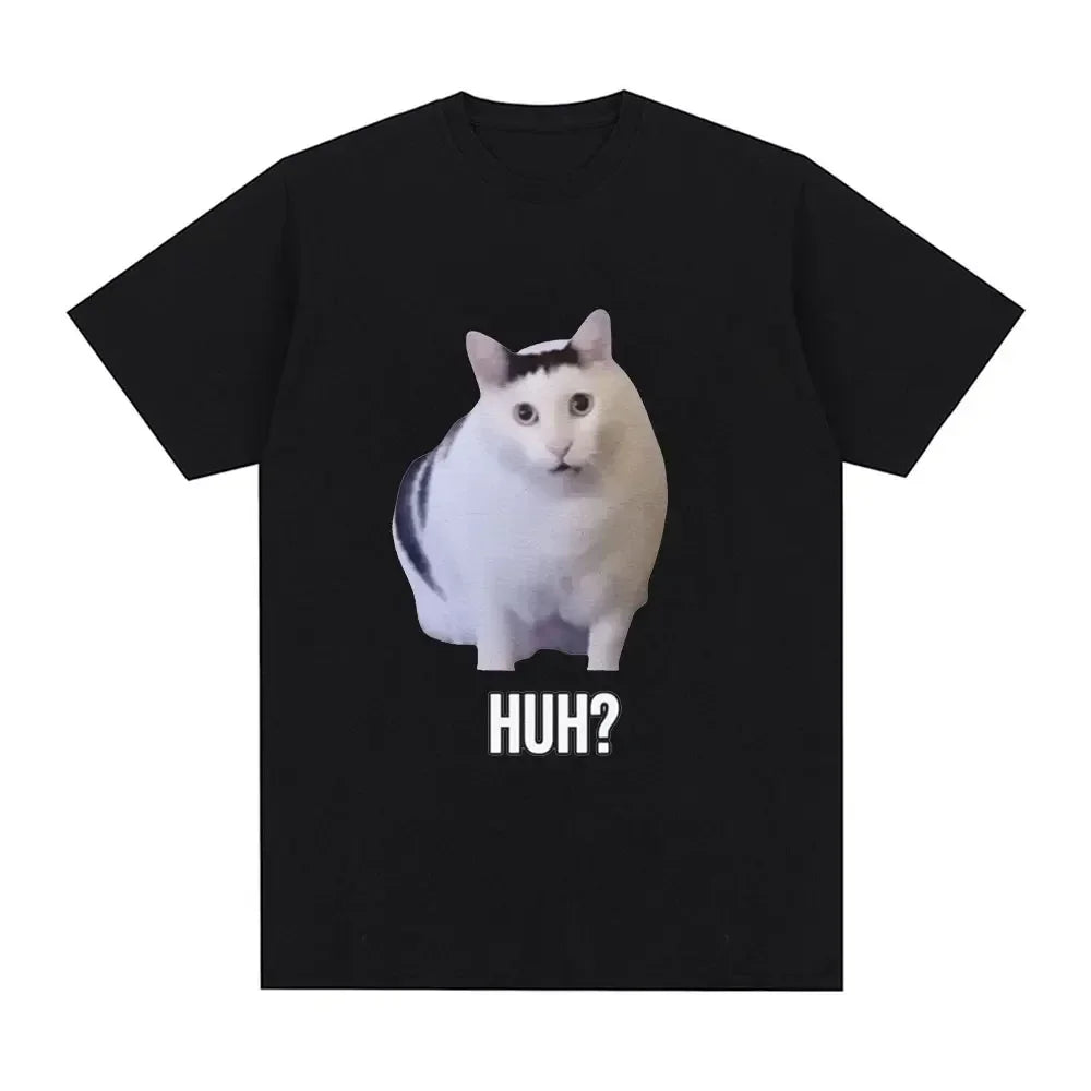 Camiseta divertida de gato Huh para mujer, camisetas de manga corta transpirables para mujer, camiseta Harajuku de moda