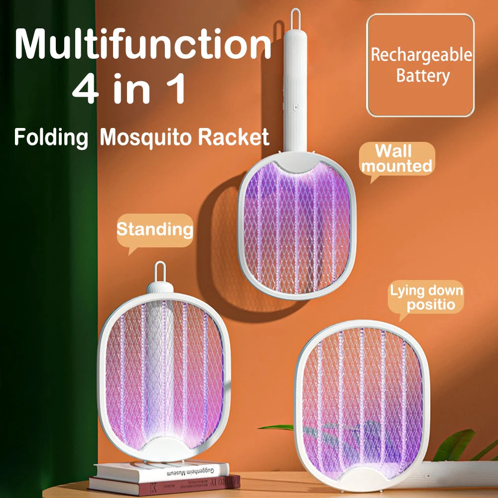 Matamosquitos eléctrico plegable de 3000V, trampa para moscas recargable por USB, matamoscas, raqueta, mata insectos con luz UV, Exterminador de insectos
