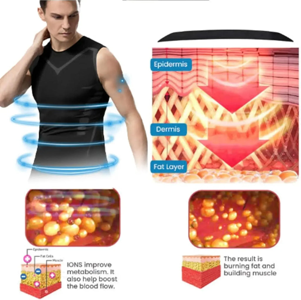 Chaleco adelgazante para hombre, camisa de compresión iónica, camiseta sin mangas moldeadora de cuerpo refrescante de seda helada, camisetas de Fitness de secado rápido con Control de barriga