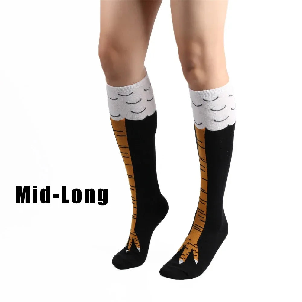 Calcetines divertidos de pollo en 3D para hombre, calcetines con estampado de dibujos animados, Cosplay, alta flexibilidad, calcetín alto hasta el muslo, pies finos de algodón a la moda