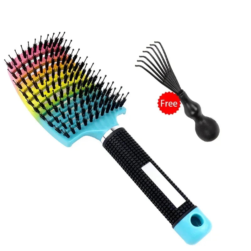 Cepillo para el cabello, cepillo para el cabello exfoliante, cerdas, peine para el cabello rizado húmedo para mujer, herramienta de peinado para salón, especial para pelucas de cabello Real