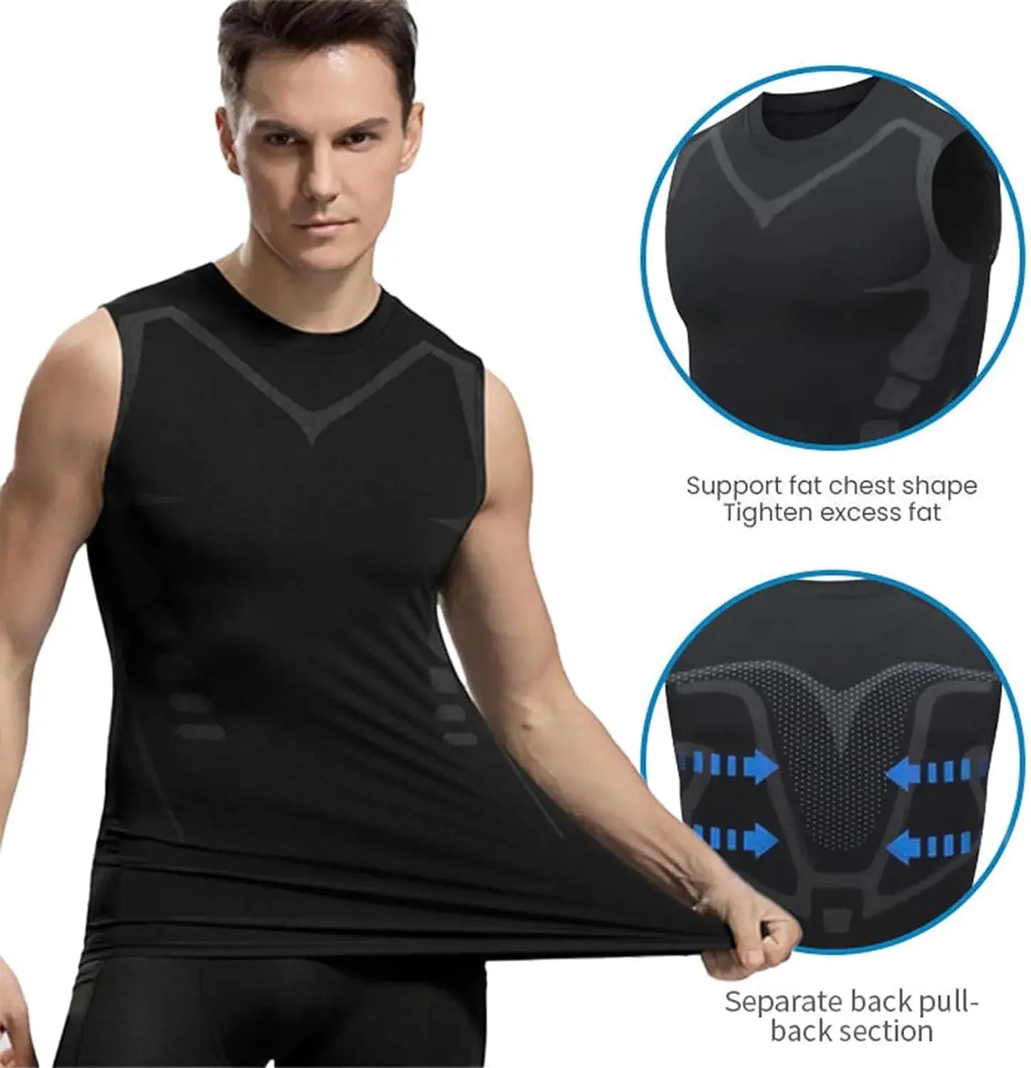Chaleco adelgazante para hombre, camisa de compresión iónica, camiseta sin mangas moldeadora de cuerpo refrescante de seda helada, camisetas de Fitness de secado rápido con Control de barriga