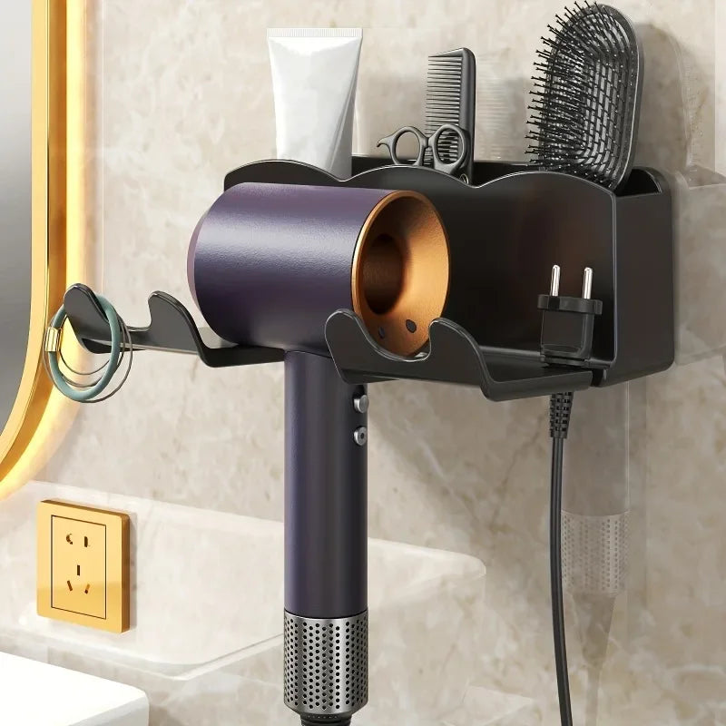 Estante de almacenamiento para secador de pelo, soporte montado en la pared para baño no perforado, almacenamiento de conductos de aire para baño, 1 ud.