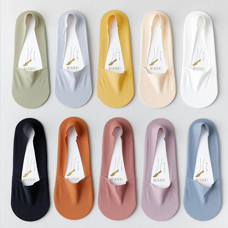 5 pares de calcetines para mujer, transpirables, invisibles, de silicona, antideslizantes, de color sólido, calcetines tipo barco, cómodos, de alta calidad, invisibles, ultrafinos