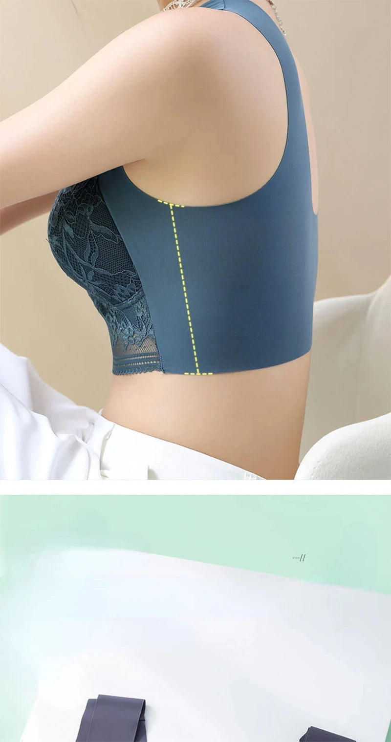 L-6L sujetador grande para mujer, Push Up de seda helada, Bralette superior sin costuras, sujetadores de encaje inalámbricos para verano, Top de talla grande, lencería, ropa interior 15019