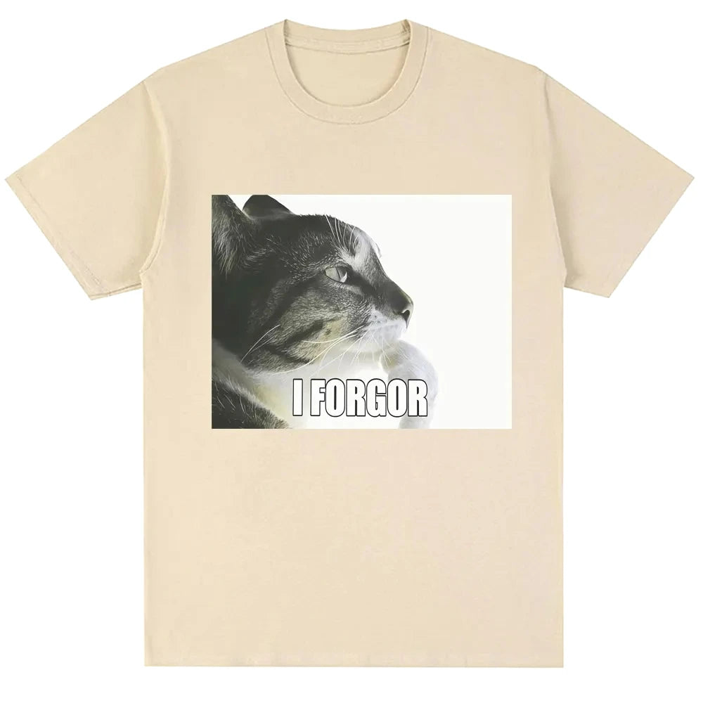 Camiseta gráfica I Forgor Funny Cat Meme para mujer, camisetas Vintage de Humor a la moda, camiseta informal, ropa de calle, regalos, camisas para mujer