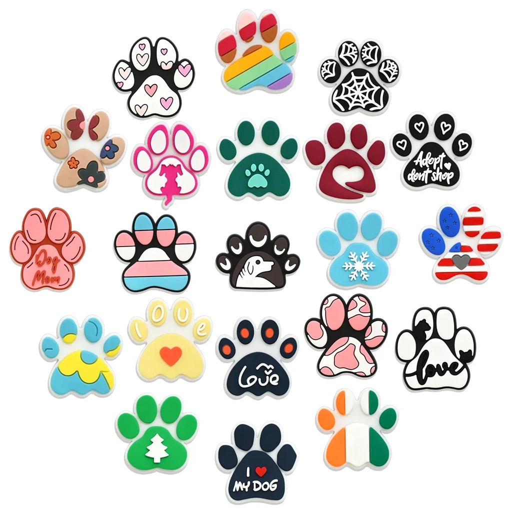Bonita huella de pata de perro de dibujos animados, 2 uds., hebillas de PVC para zapatos, dijes, accesorios, decoraciones para zuecos, pulseras de zapatillas, regalo de fiesta DIY para niños