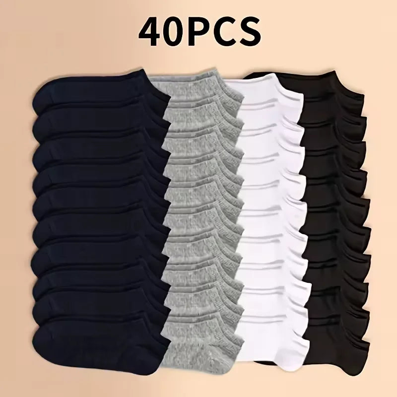 Calcetines Deportivos Unisex de Color Sólido para Primavera/Verano, 10/20/40 Pares, Calcetines Cortos Ligeros y Suaves para Hombre y Mujer, Paquete Económico