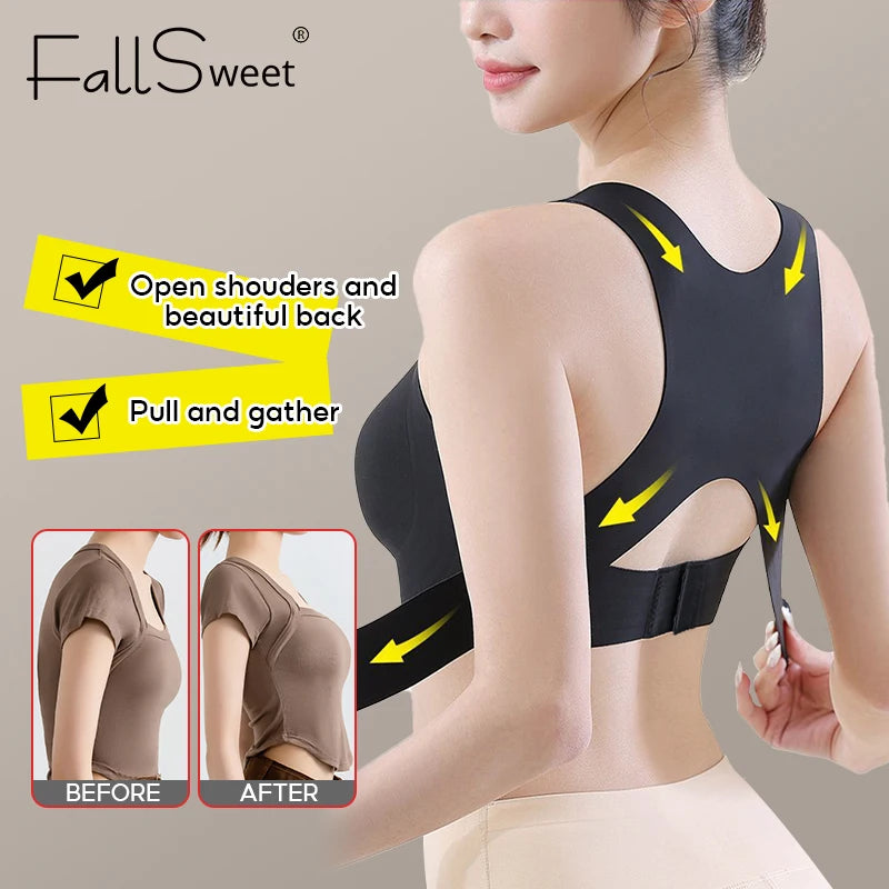 FallSweet Sujetador de corrección de postura inalámbrico para mujer Bralette push-up sin costuras con soporte cruzado en la espalda para lencería moldeadora diaria