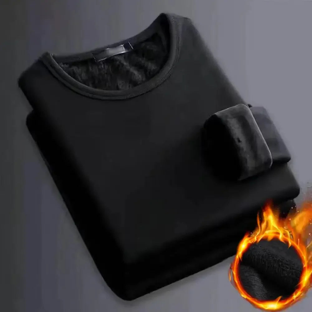 Camisetas cálidas de terciopelo grueso para hombre, ropa interior térmica de manga larga para hombre, camiseta de moda con cuello redondo para invierno