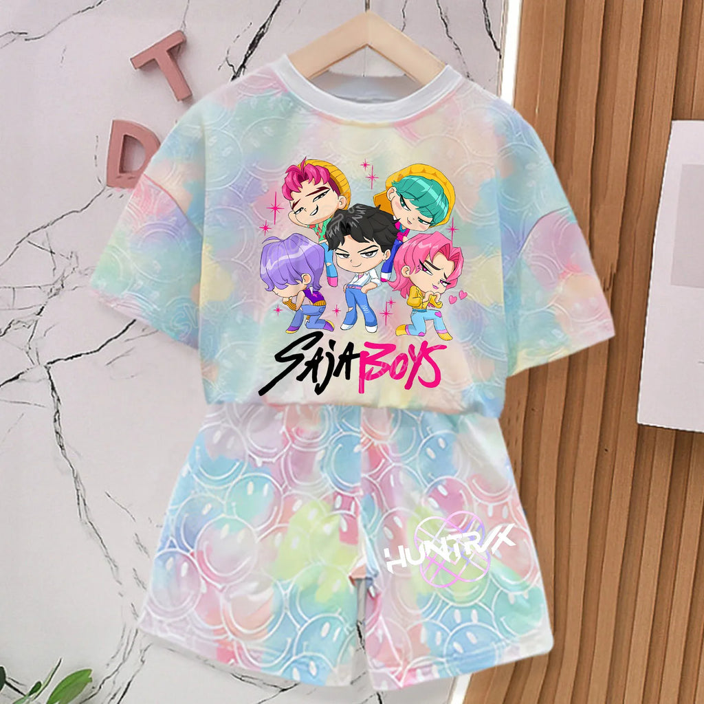 Nuevo Conjunto de Camisetas para Niñas, Ropa de Verano con Diseño Estampado, Moda de Dibujos Animados, Mangas Cortas Cómodas