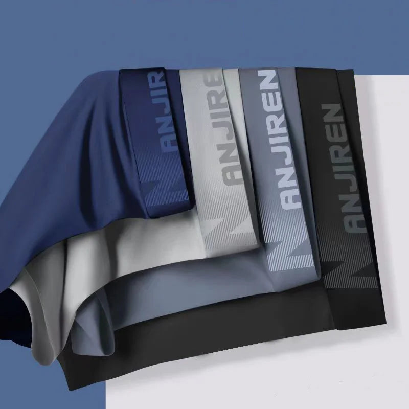4 Uds Boxer Shorts ropa interior de seda de hielo para hombre calzoncillos masculinos transpirables bragas finas sexis lencería convexa en U lotes al por mayor L-6XL