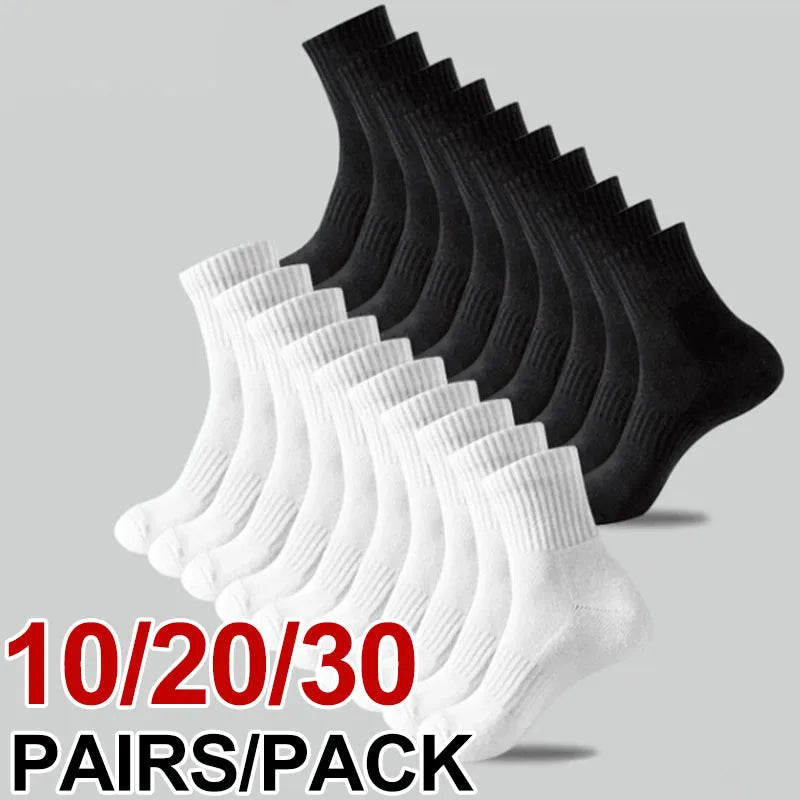 10/20/30 pares de calcetines neutros de Color sólido a media pantorrilla con cuello redondo primavera otoño calcetines deportivos transpirables absorbentes para el sudor para todas las estaciones