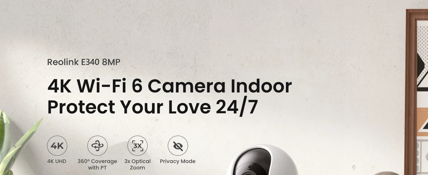 Cámara IP WiFi REOLINK E1 Pro 3K 5MP PT con Seguimiento Automático, Monitor para Bebés, Detección de Personas/Mascotas/Llanto, Audio Bidireccional, Cámara de Seguridad