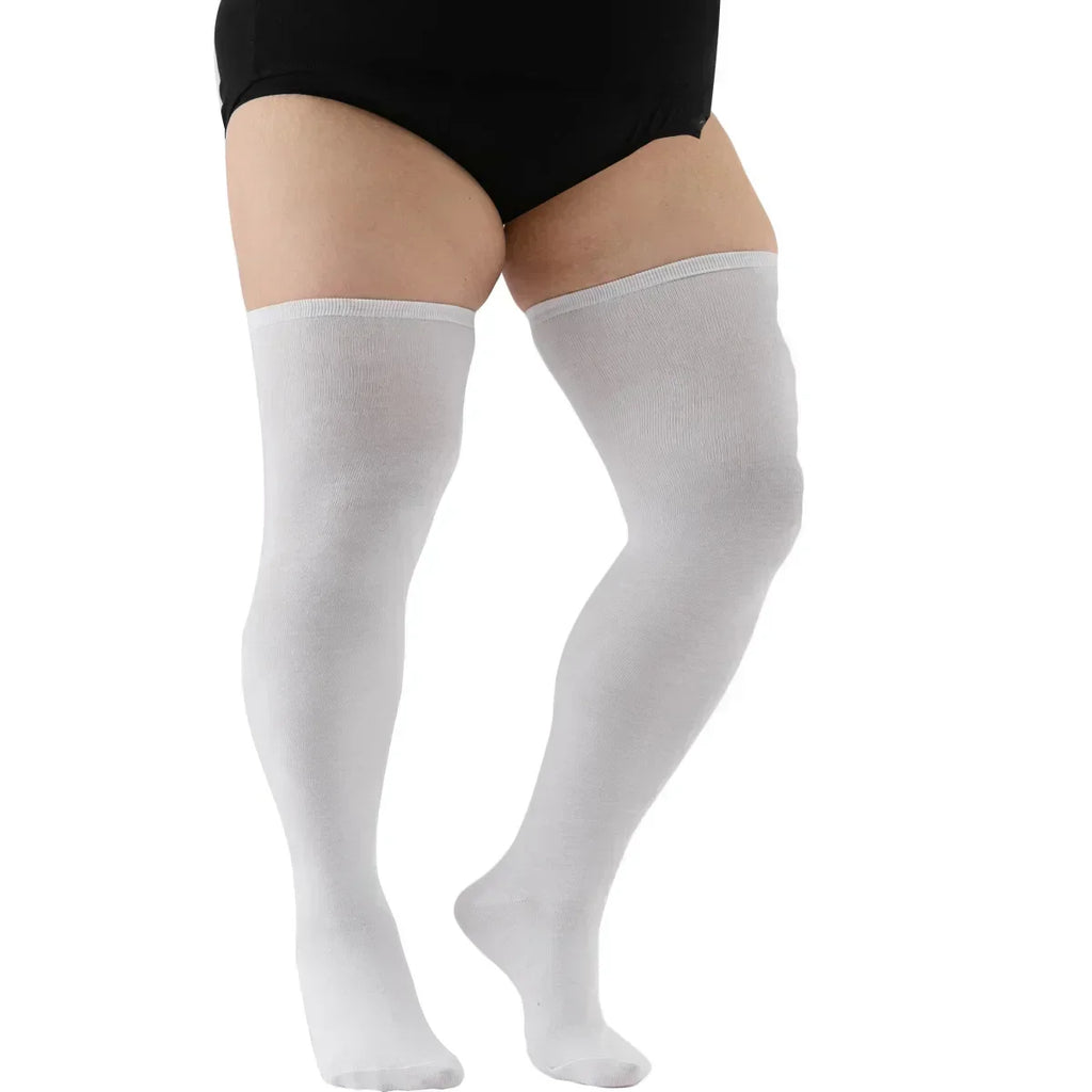 Calcetines largos a rayas blancas y negras, medias altas hasta el muslo elásticas por encima de la rodilla de talla grande, calentadores de piernas para Otoño e Invierno para mujeres de gran tamaño XL