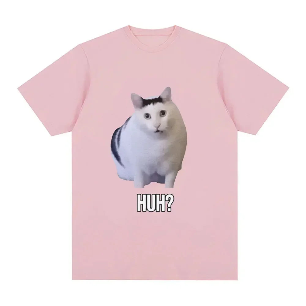 Camiseta divertida de gato Huh para mujer, camisetas de manga corta transpirables para mujer, camiseta Harajuku de moda