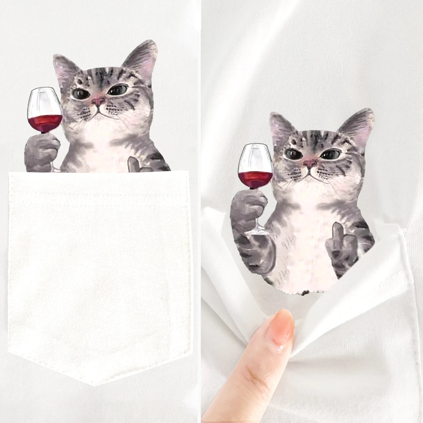 CLOOCL-Camiseta con estampado de gato para mujer, camisa divertida de algodón con pegatina de bolsillo de dedo medio, ropa informal Y2K