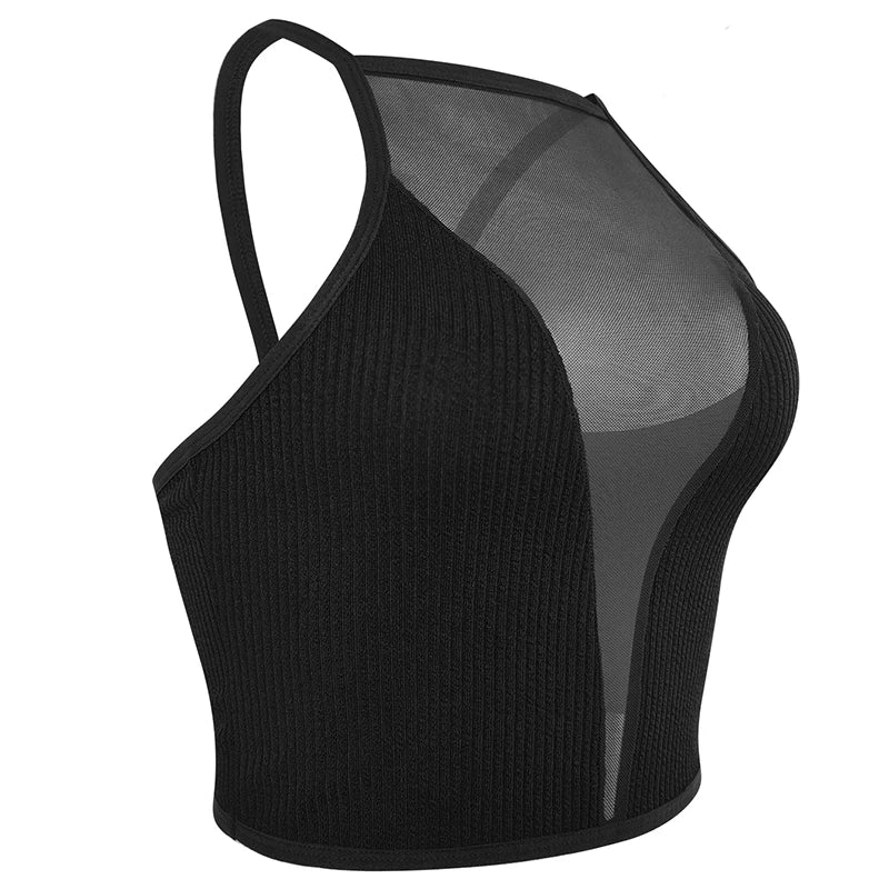 1 Uds. Camisola de malla Sexy, Top corto, corsé acanalado, ropa interior sin espalda, moda novedosa, sujetador informal para mujer, Top sin mangas, Bralette, lencería