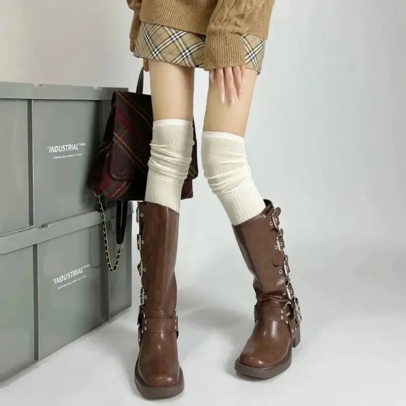 1/4 pares de calcetines hasta la rodilla de Color sólido para mujer, calcetines de Botas Largas informales de alta elasticidad, transpirables, cómodos, adecuados para todas las estaciones