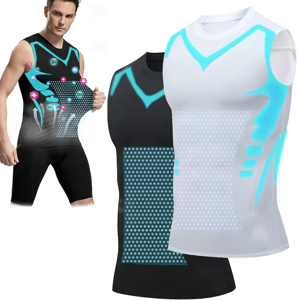 Chaleco adelgazante para hombre, camisa de compresión iónica, camiseta sin mangas moldeadora de cuerpo refrescante de seda helada, camisetas de Fitness de secado rápido con Control de barriga