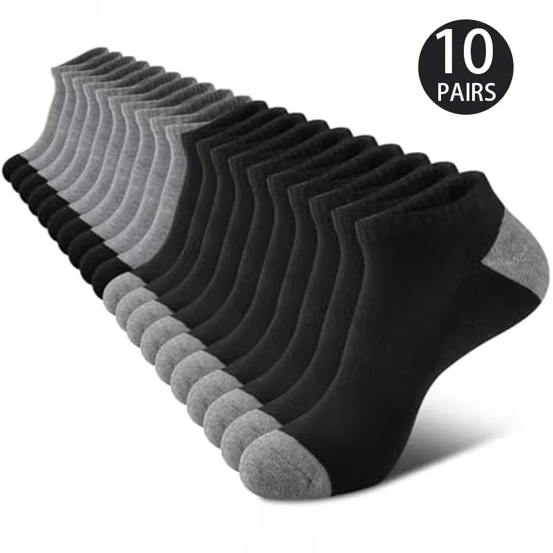 10 pares de calcetines cómodos y transpirables que absorben el sudor a prueba de olores calcetines de Color sólido de corte bajo adecuados para actividades al aire libre