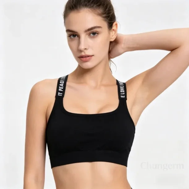 Ropa Interior Deportiva para Mujer, Top Corto sin Costuras para Yoga y Fitness, con Tirantes Anchos con Letras, Cómodo para Entrenamiento, sin Varillas
